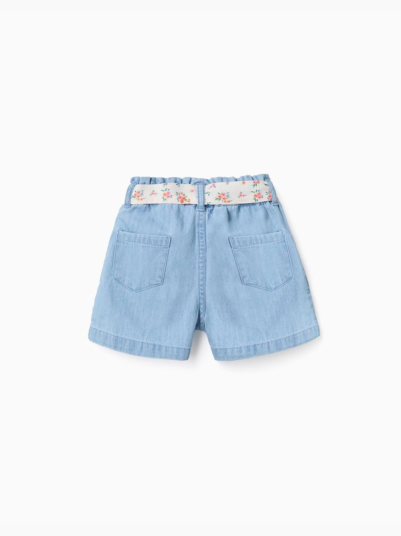 Short en jean avec ceinture à motif floral Bleu clair - Kiabi