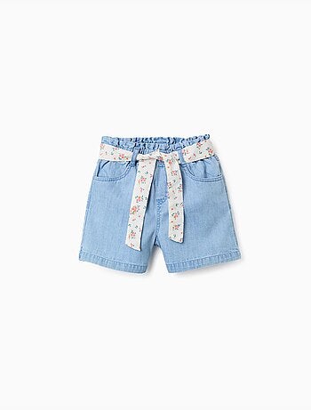 Short en jean avec ceinture à motif floral