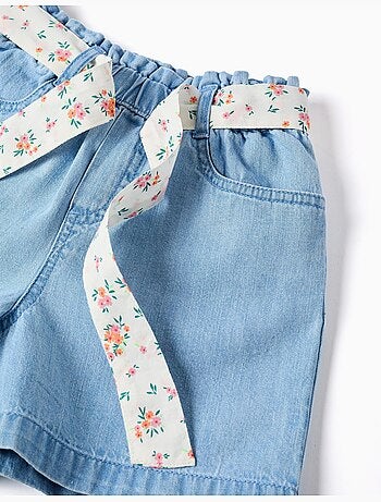 Short en jean avec ceinture à motif floral