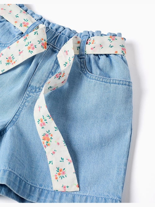 Short en jean avec ceinture à motif floral - Kiabi