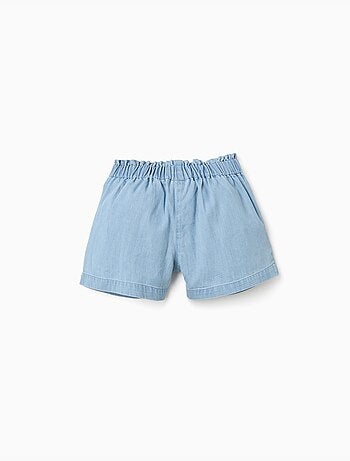 Short en jean avec ceinture fleurie et taille paperbag