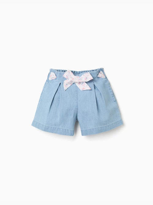 Short en jean avec ceinture fleurie et taille paperbag - Kiabi