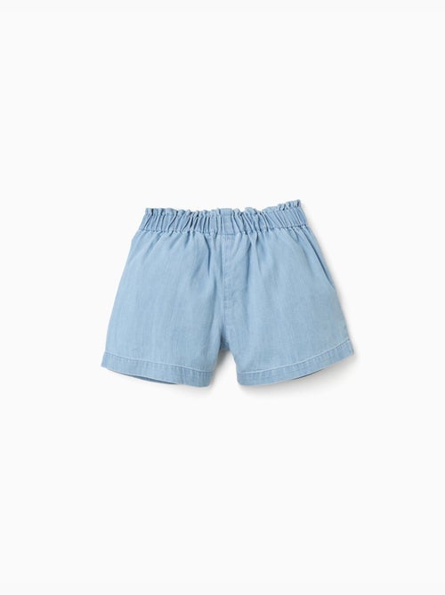 Short en jean avec ceinture fleurie et taille paperbag - Kiabi