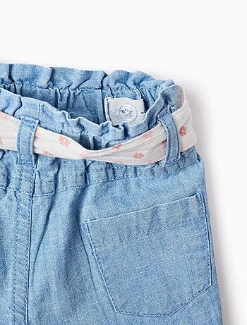 Short en Jean avec Ceinture Florale