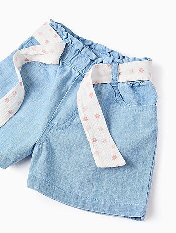 Short en Jean avec Ceinture Florale