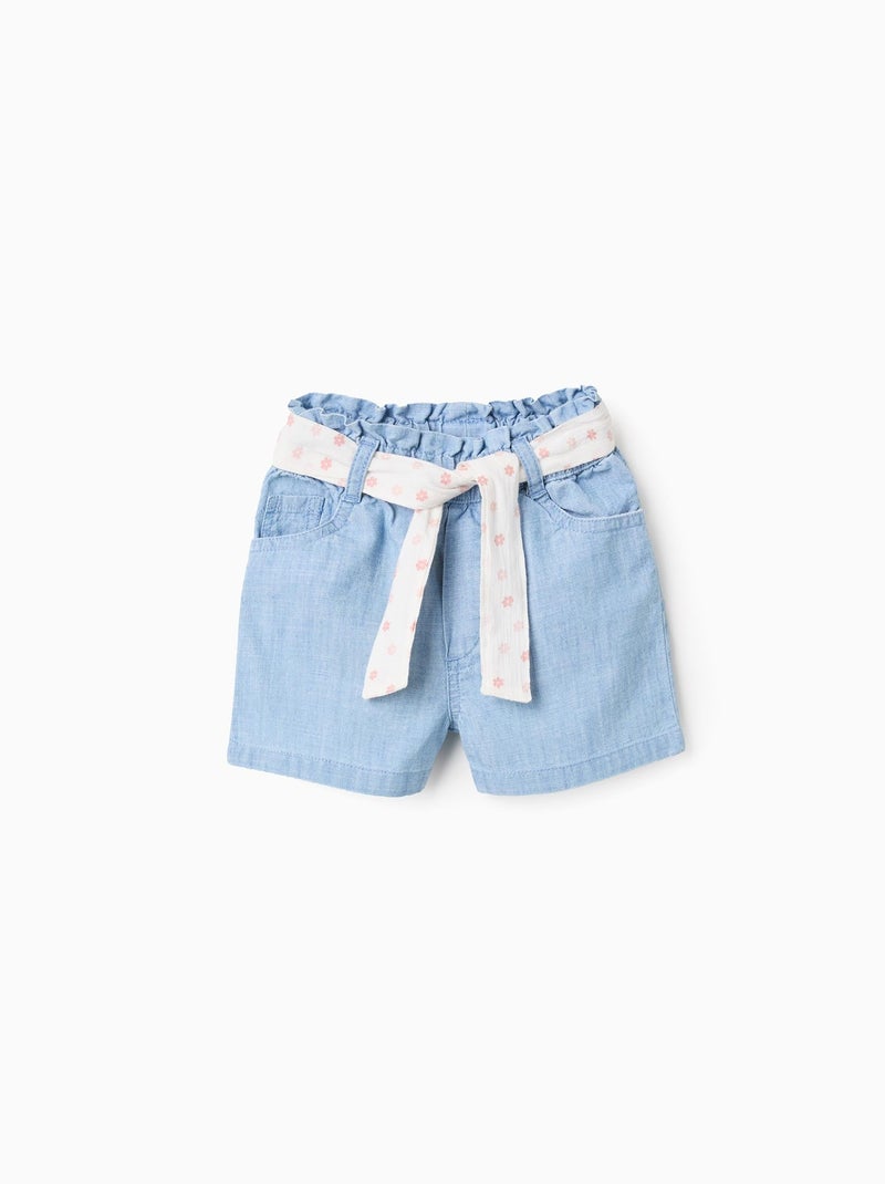 Short en Jean avec Ceinture Florale Bleu clair - Kiabi