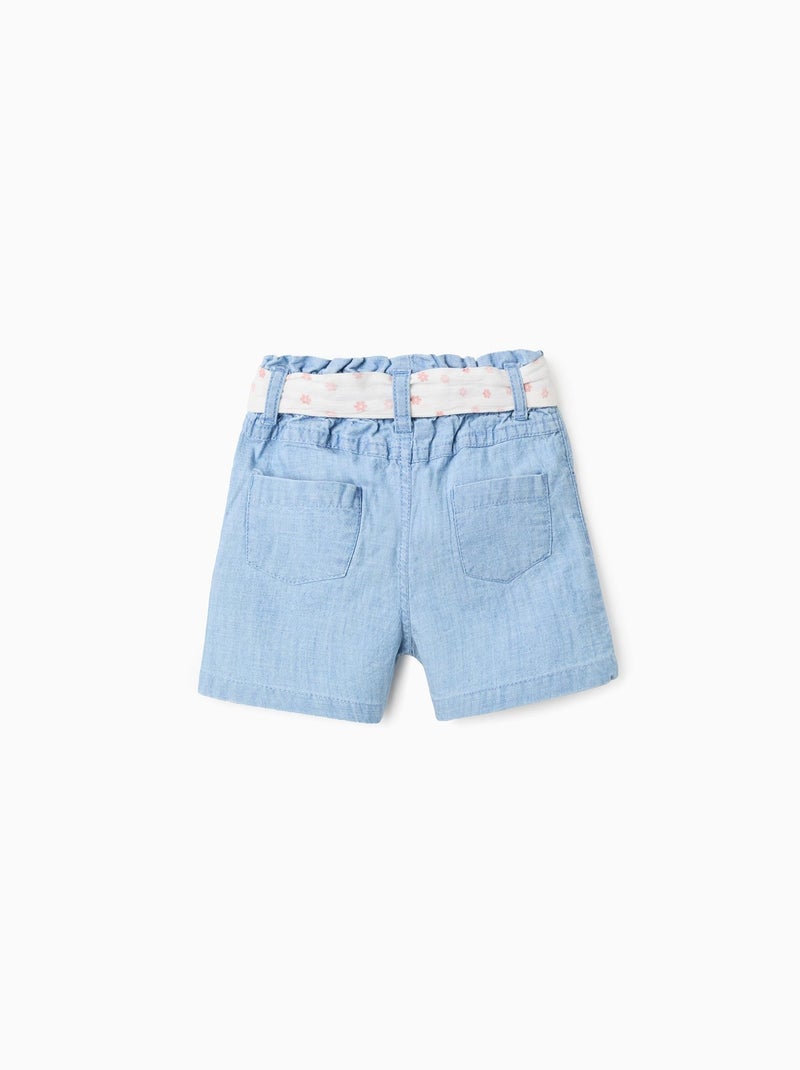 Short en Jean avec Ceinture Florale Bleu clair - Kiabi
