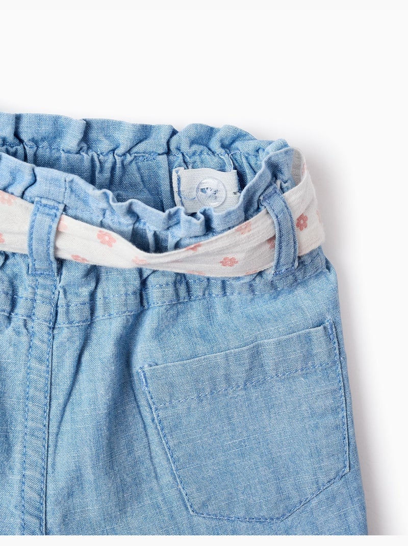 Short en Jean avec Ceinture Florale Bleu clair - Kiabi