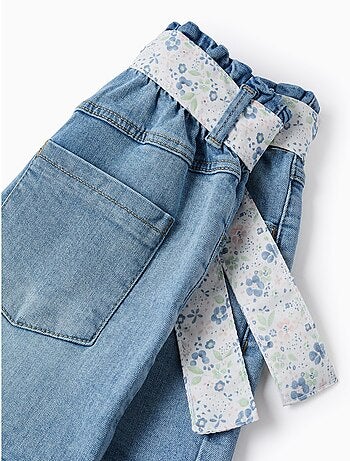 Short en Jean avec Ceinture Florale