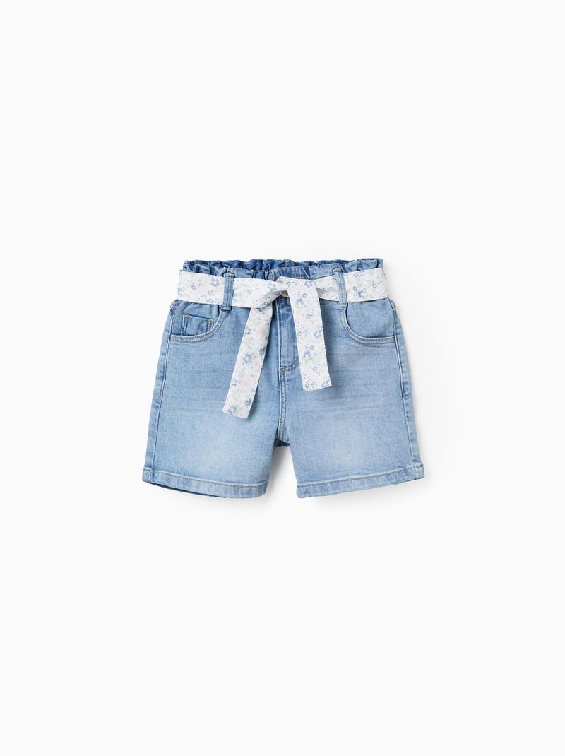 Short en Jean avec Ceinture Florale Bleu clair - Kiabi