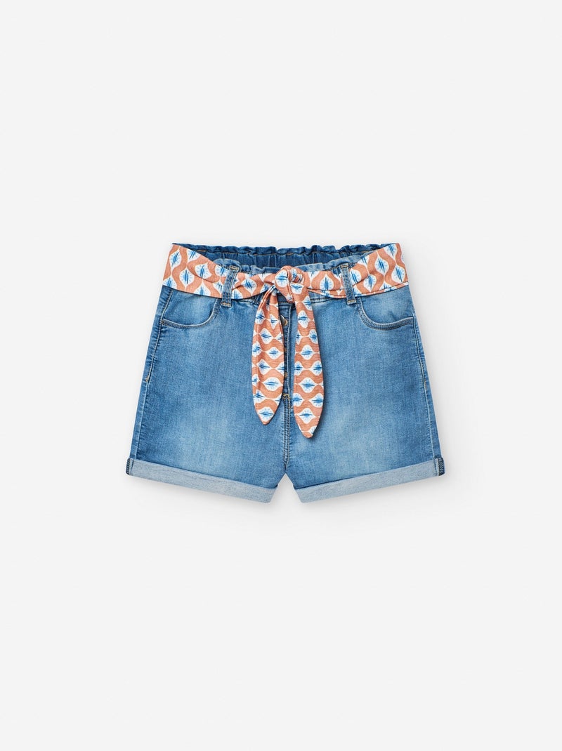 Short en Jean avec Ceinture Motif Bleu - Kiabi