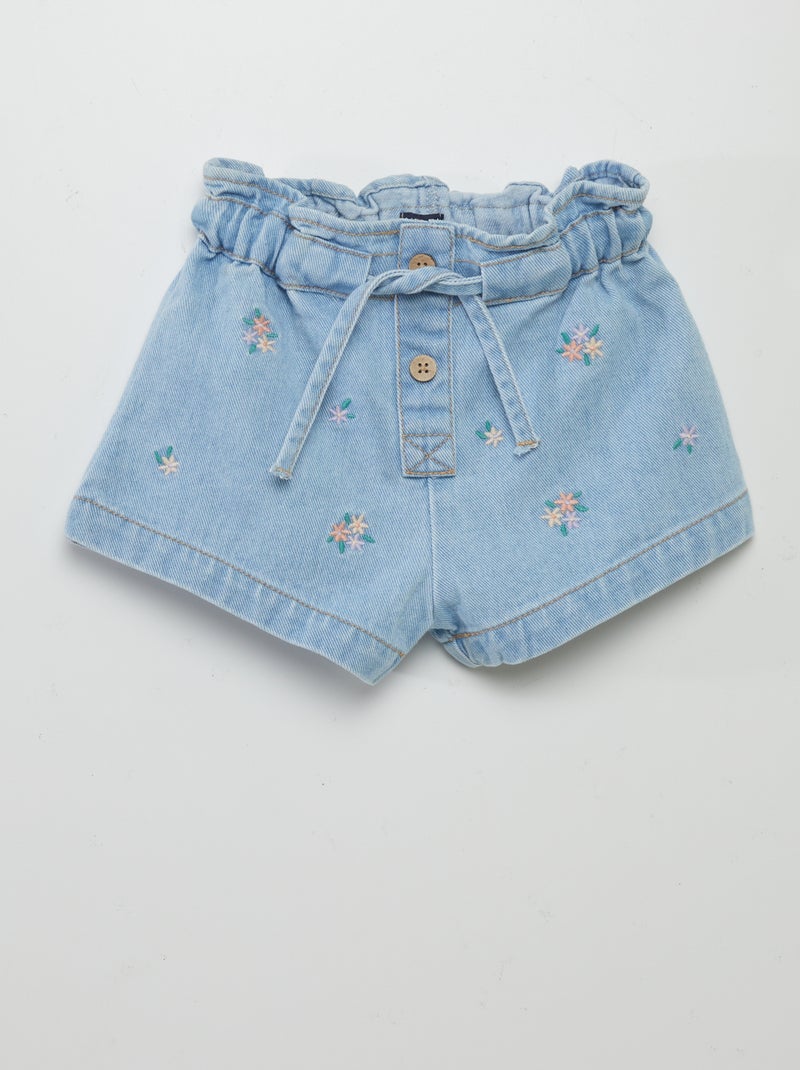 Short en jean avec fleurs brodées Bleu - Kiabi