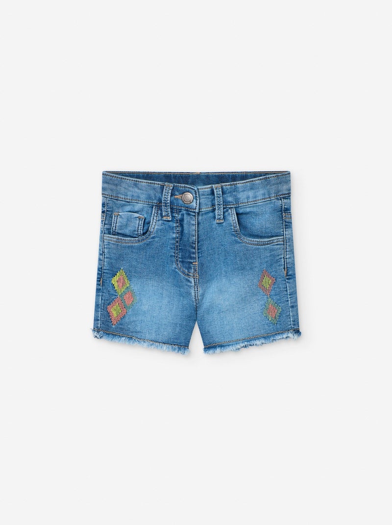 Short en Jean avec Losanges Brodés Bleu clair - Kiabi