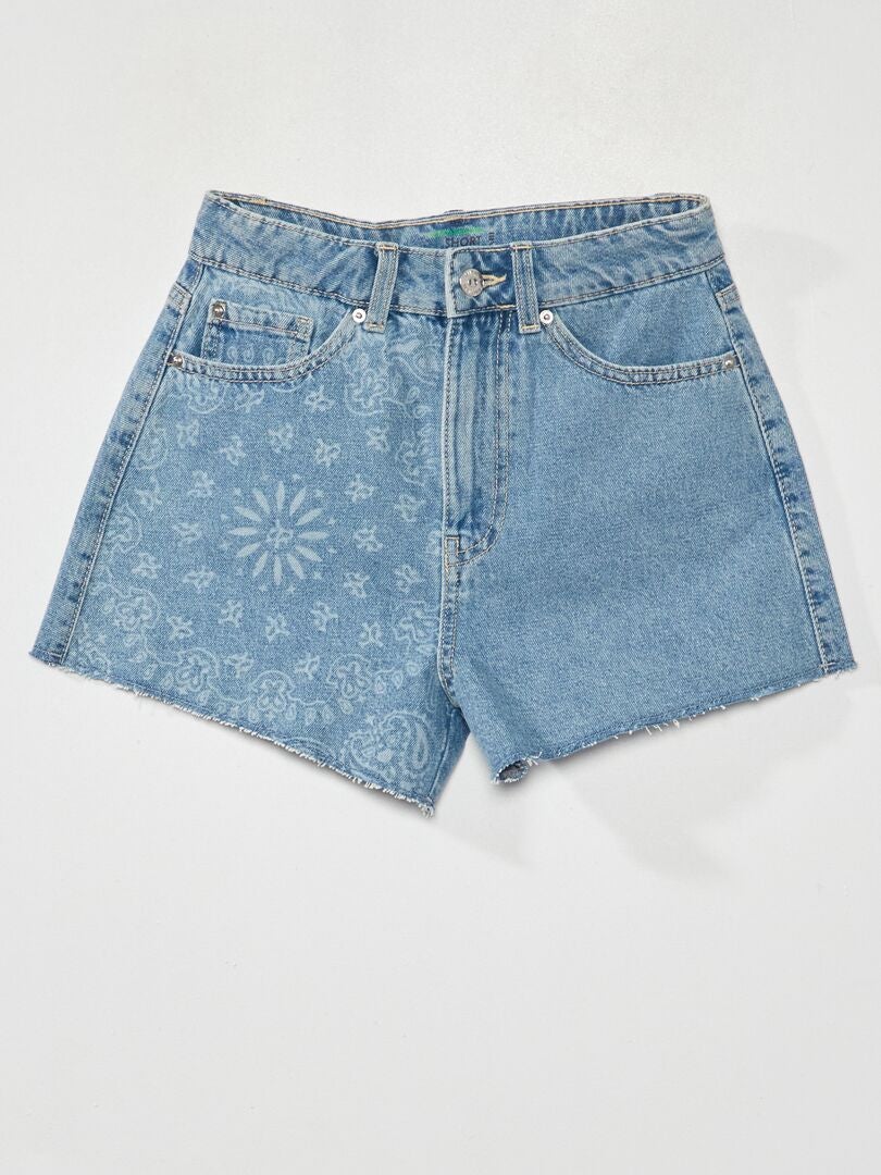 Short en jean avec motif Bleu - Kiabi
