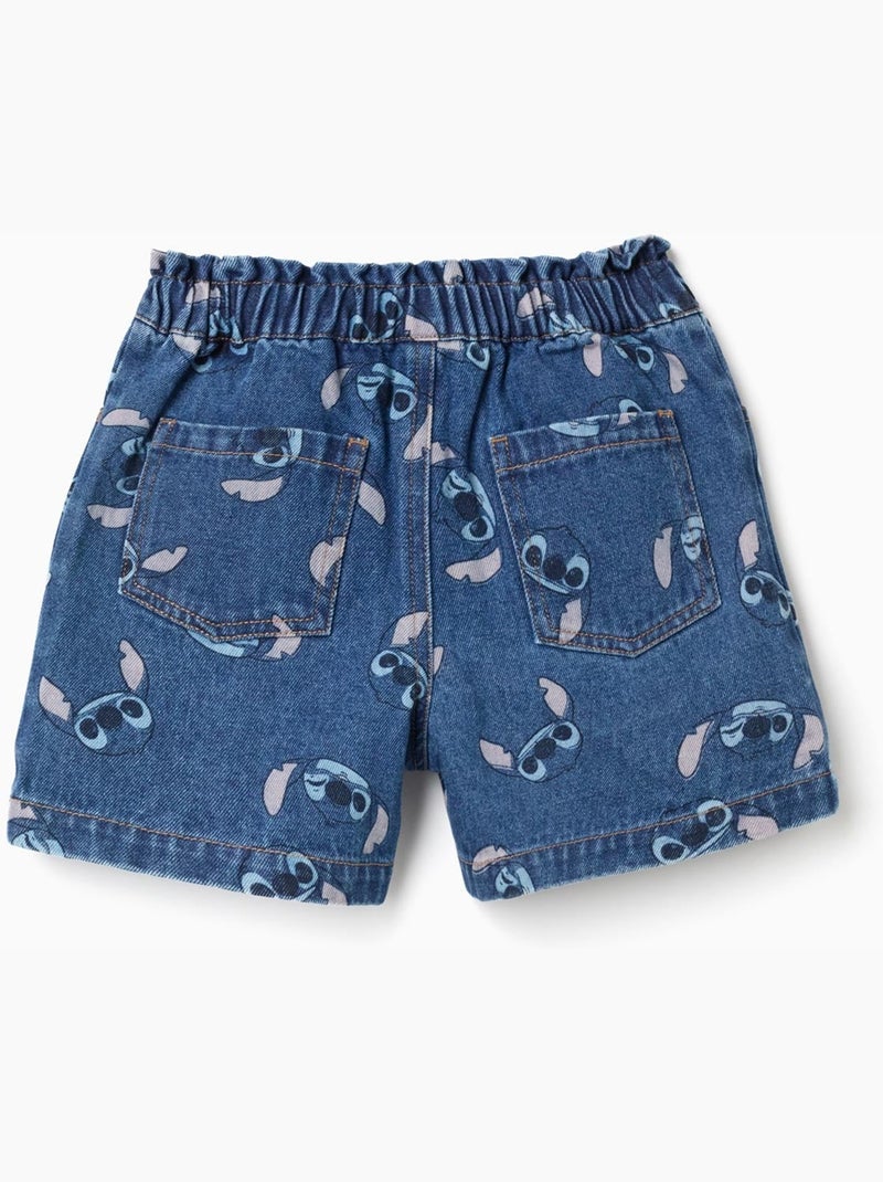 Short en jean avec motif Stitch et taille paperbag Bleu Bleu - Kiabi