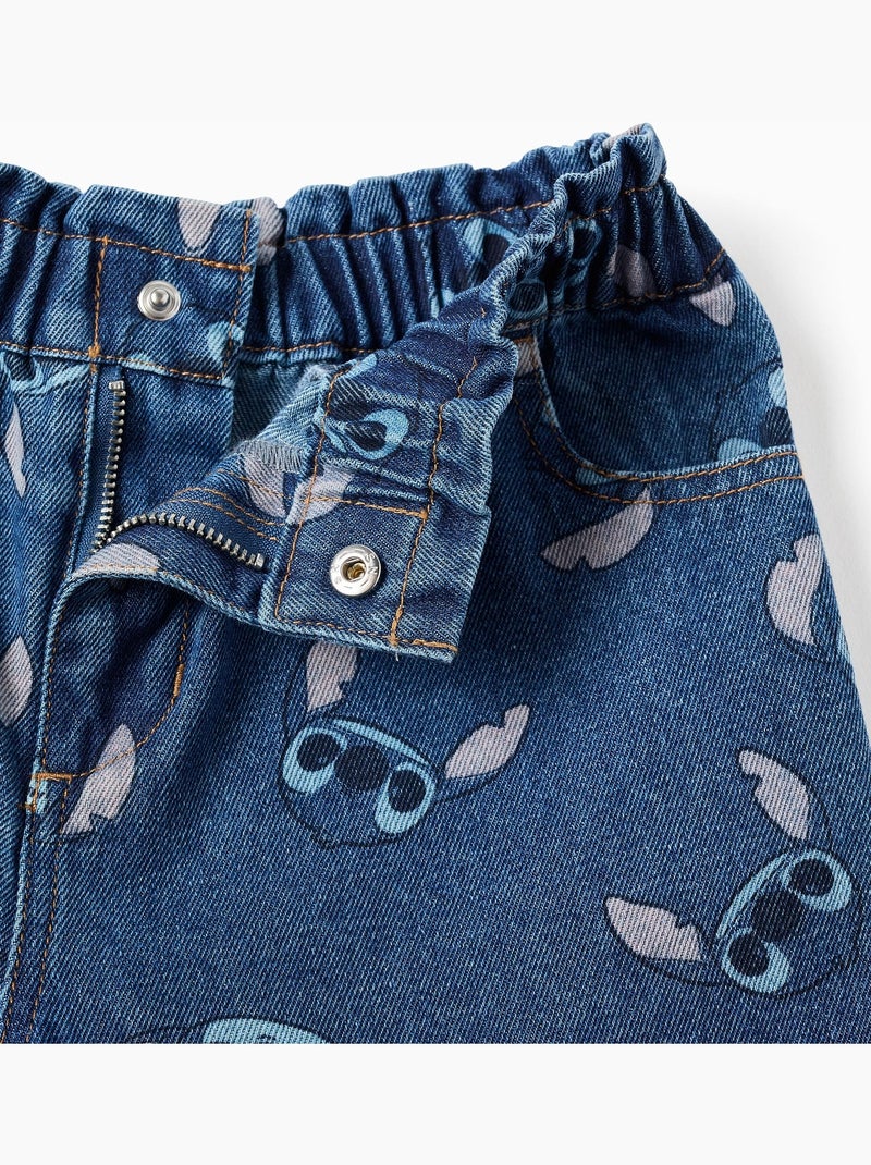 Short en jean avec motif Stitch et taille paperbag Bleu Bleu - Kiabi