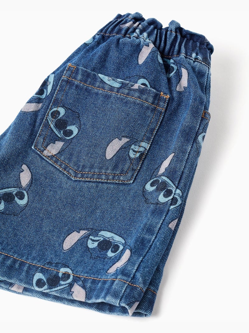 Short en jean avec motif Stitch et taille paperbag Bleu Bleu - Kiabi