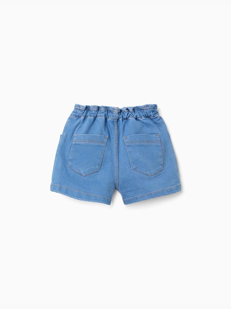 Short en jean avec taille paperbag et poches Bleu clair - Kiabi