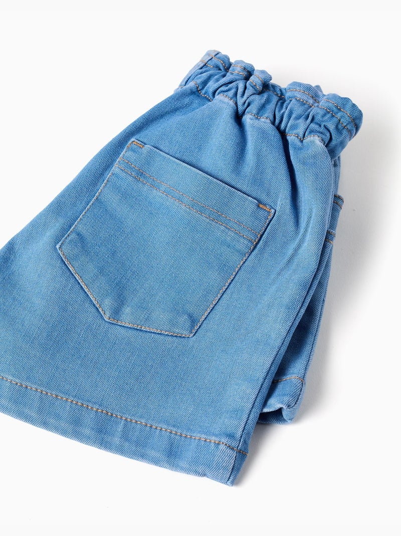 Short en jean avec taille paperbag et poches Bleu clair - Kiabi