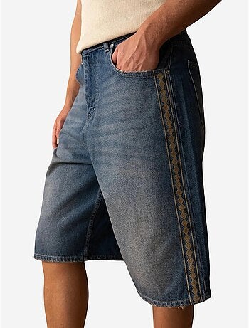 Short en jean brodé à rayures pour homme giesto