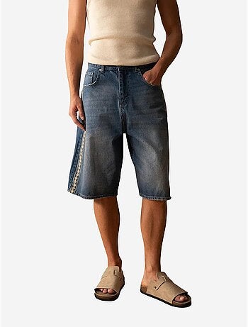 Short en jean brodé à rayures pour homme giesto