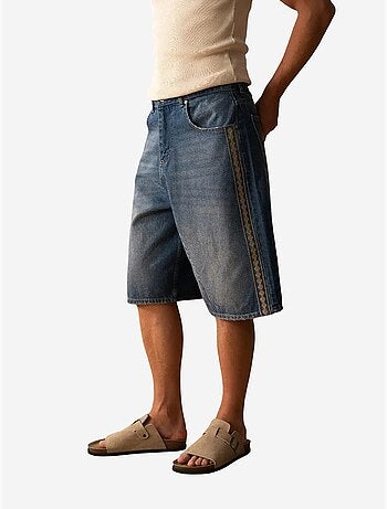 Short en jean brodé à rayures pour homme giesto