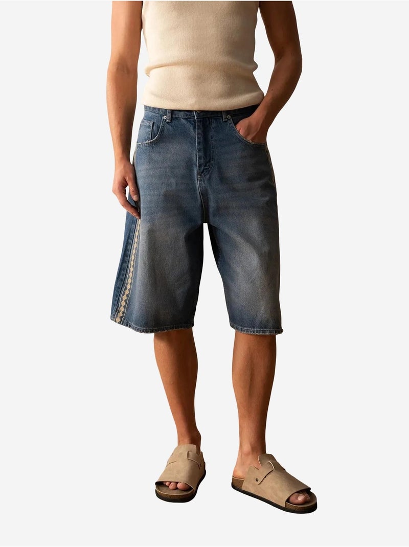 Short en jean brodé à rayures pour homme giesto Bleu clair - Kiabi