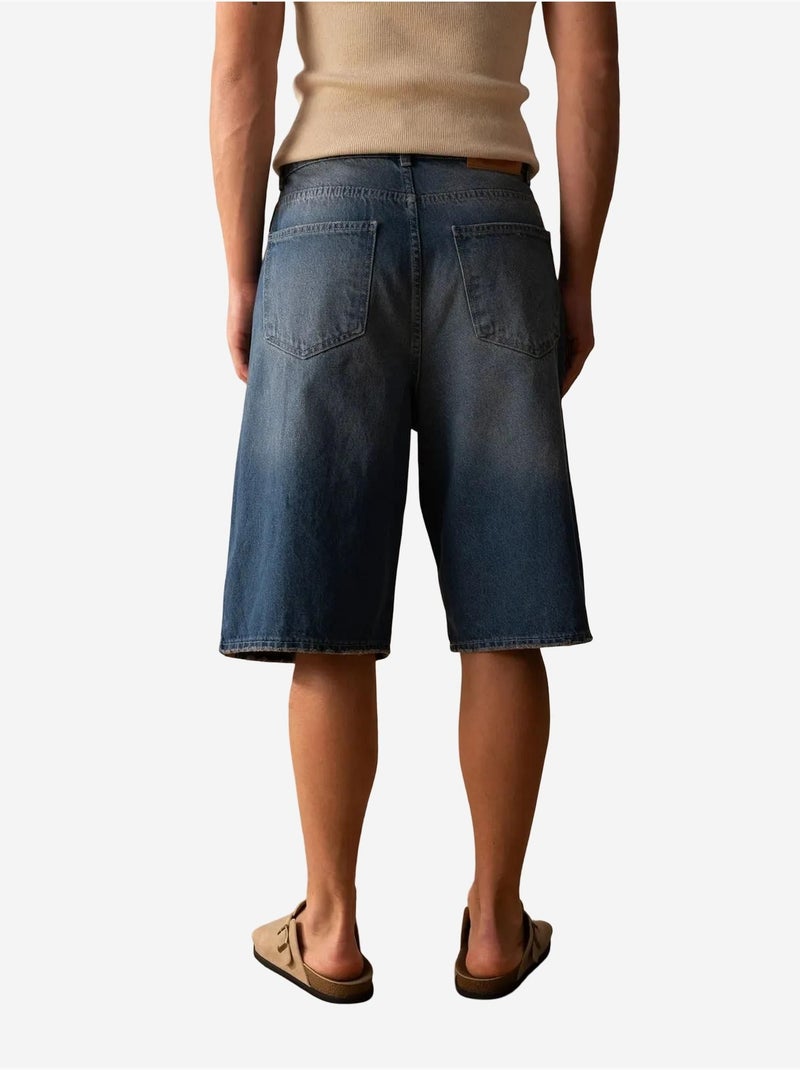 Short en jean brodé à rayures pour homme giesto Bleu clair - Kiabi