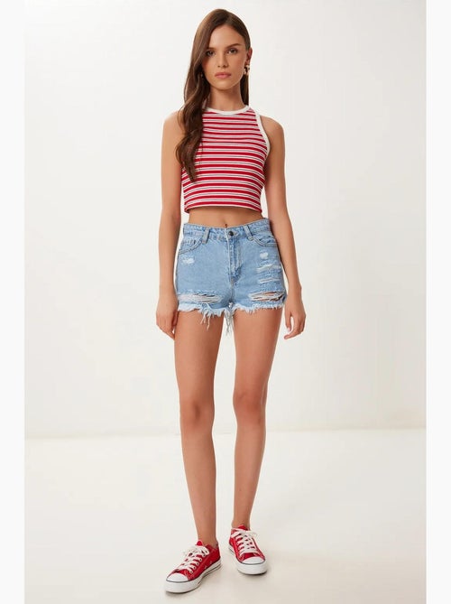 Short en jean déchiré taille haute istanbul - Kiabi Short en jean déchiré taille haute istanbul - Kiabi