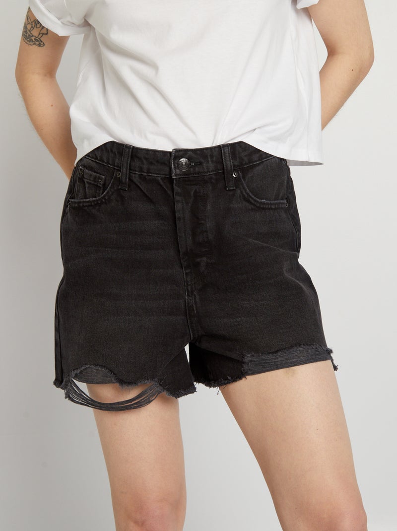 Short en jean destroy à taille haute Noir - Kiabi