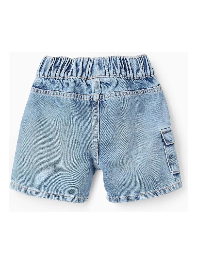 Short en Jean en Coton avec Poche Cargo Bleu clair - Kiabi