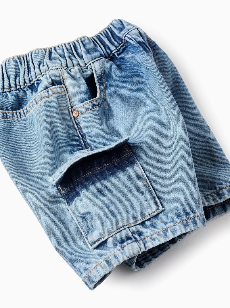 Short en Jean en Coton avec Poche Cargo Bleu clair - Kiabi