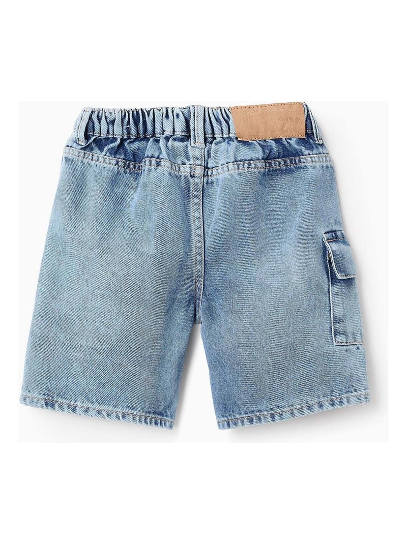 Short en Jean en Coton avec Poche Cargo Bleu clair - Kiabi