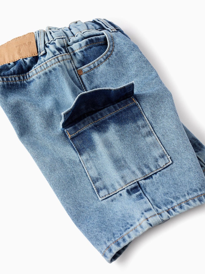 Short en Jean en Coton avec Poche Cargo Bleu clair - Kiabi