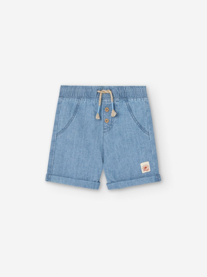 Short en Jean Léger avec Boutons Décoratifs Bleu - Kiabi