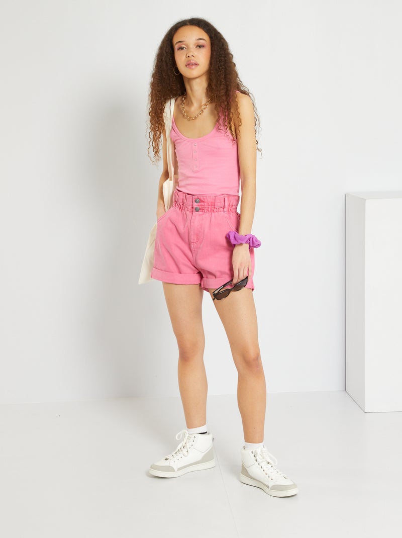 Short en jean mom taille haute rose - Kiabi