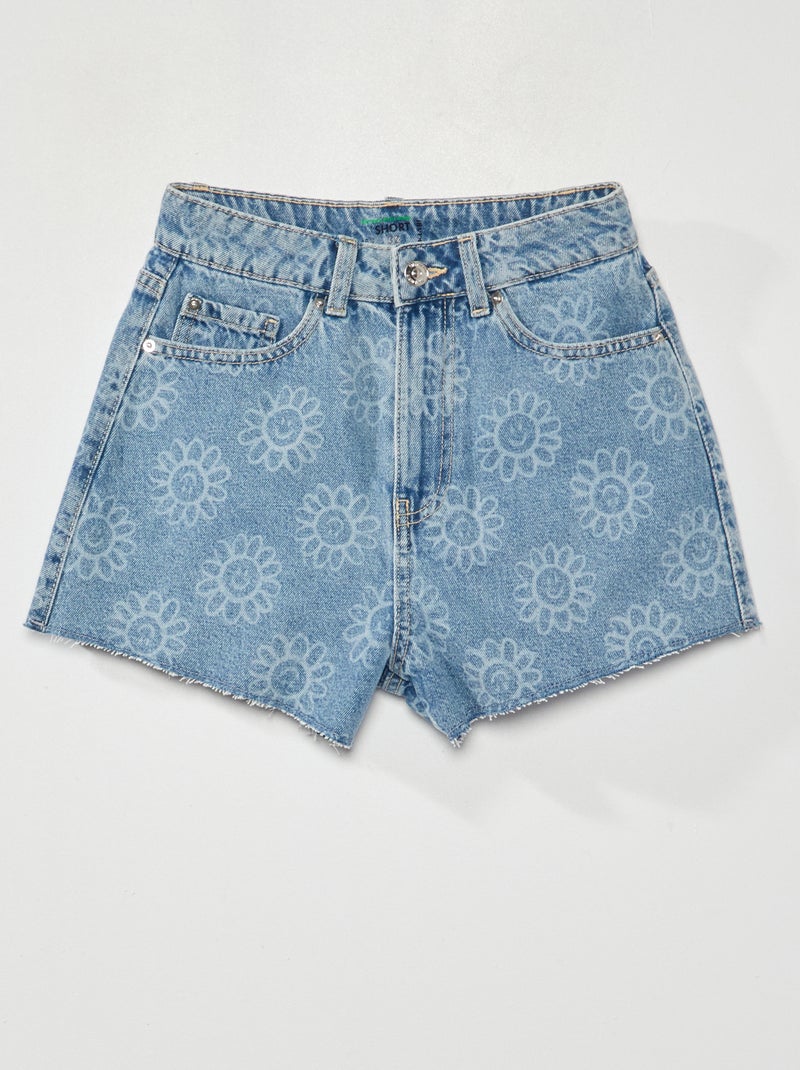 Short en jean motif 'fleurs' Bleu - Kiabi