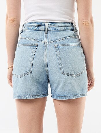 Short en jean taille haute avec ceinture à nouer