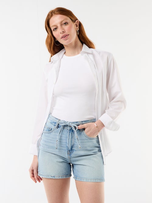 Short en jean taille haute avec ceinture à nouer - Kiabi