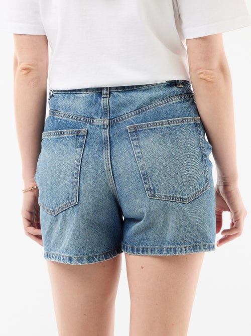 Short en jean taille haute avec ceinture à nouer - Kiabi