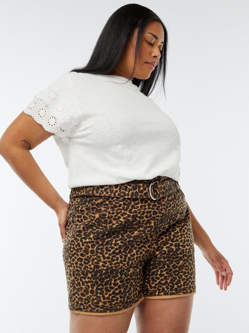 Short en jean taille haute avec ceinture - Kiabi