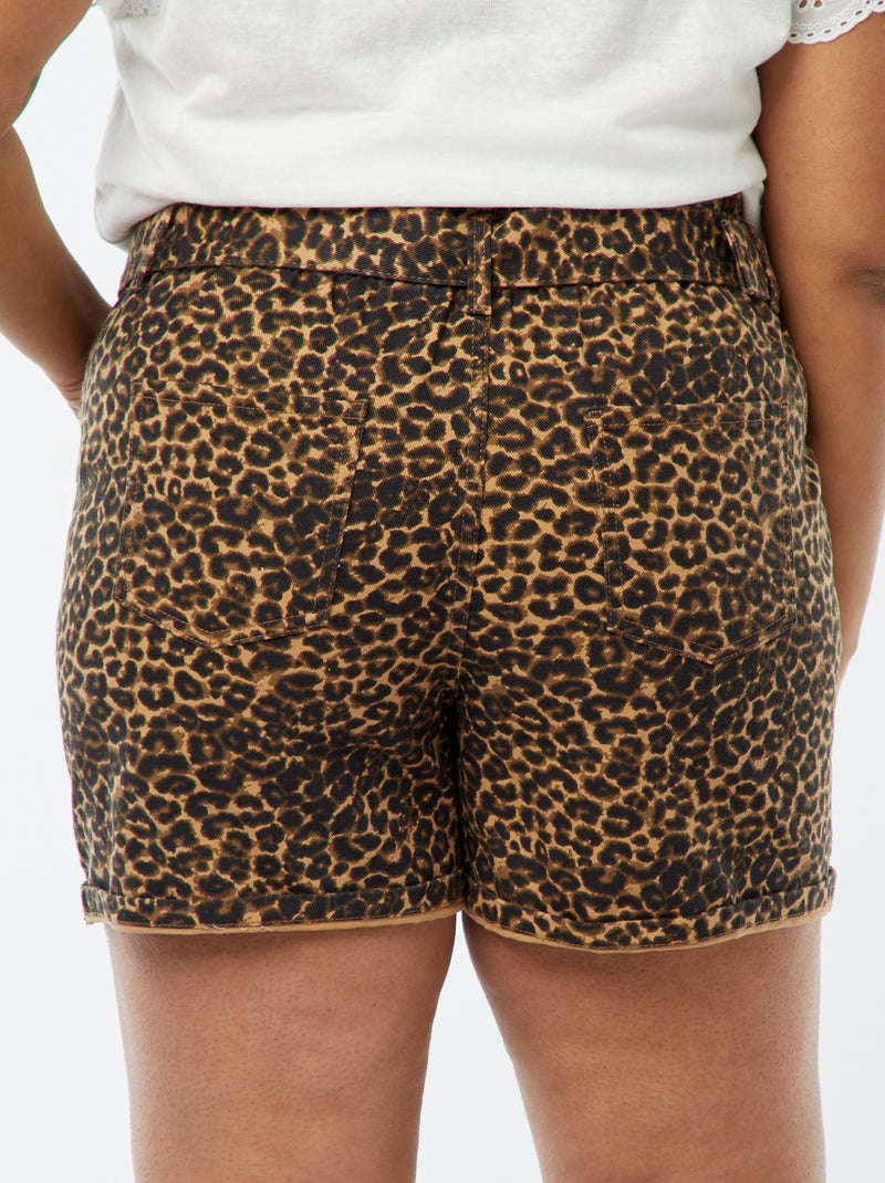 Short en jean taille haute avec ceinture Beige - Kiabi