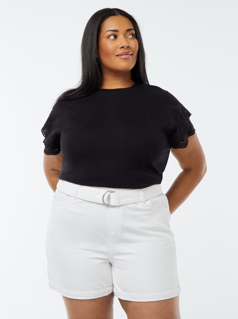 Short en jean taille haute avec ceinture blanc - Kiabi