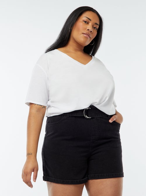 Short en jean taille haute avec ceinture - Kiabi