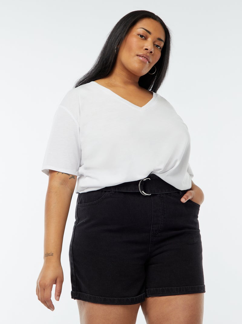 Short en jean taille haute avec ceinture Noir - Kiabi