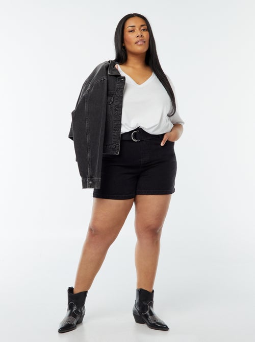 Short en jean taille haute avec ceinture - Kiabi