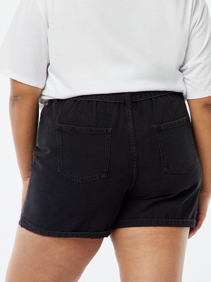 Short en jean taille haute avec ceinture Noir Grandes tailles