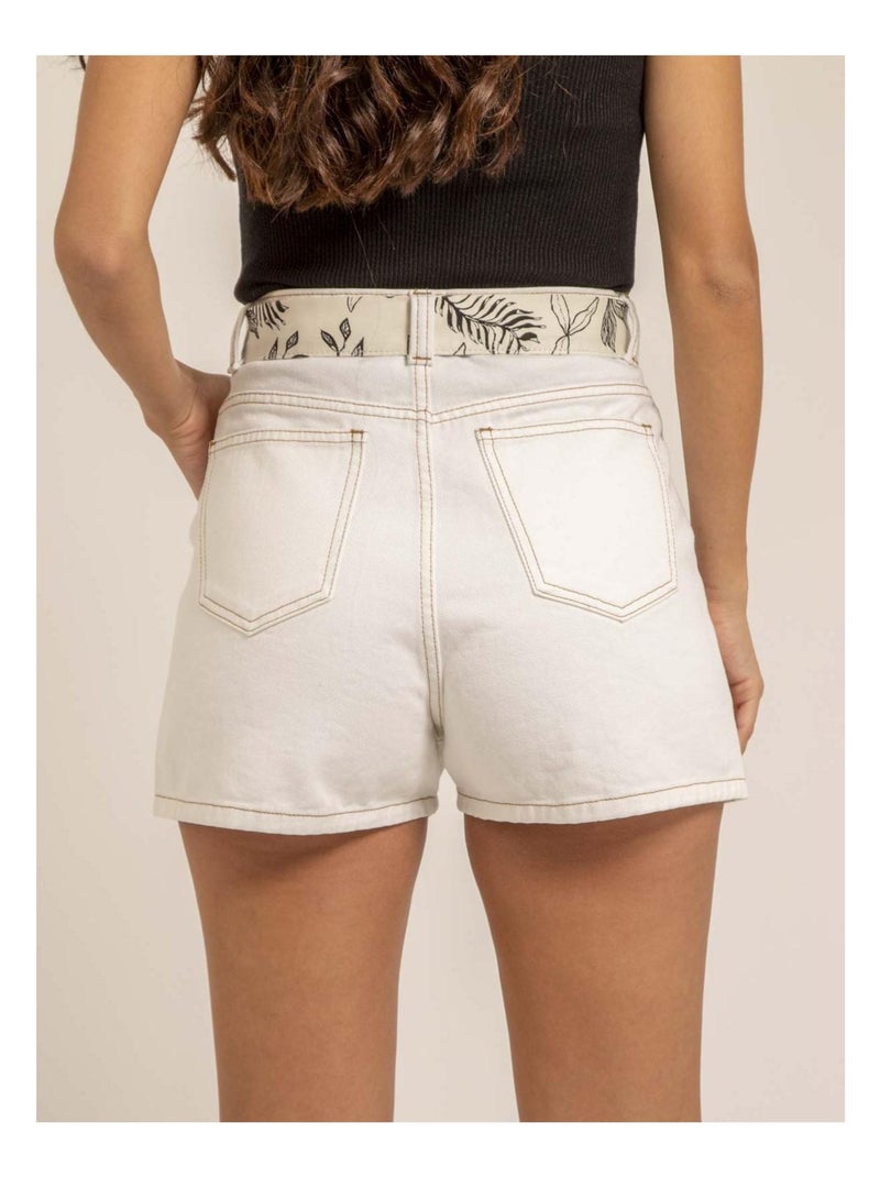 Short en jean taille haute avec ceinture XINES Blanc - Kiabi