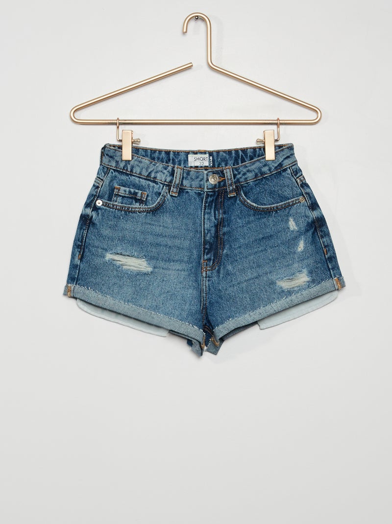 Short en jean taille haute effet troué Bleu - Kiabi