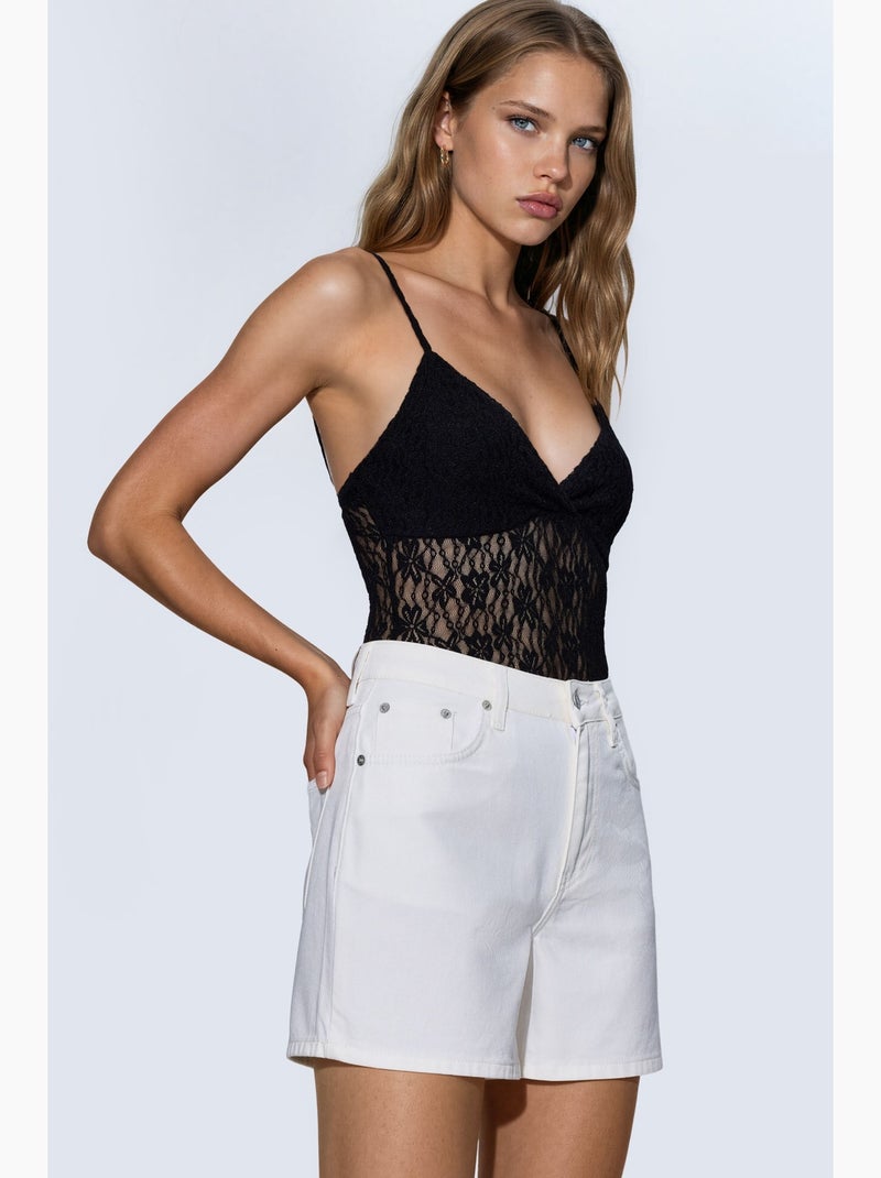 Short en jean taille haute mom hiccup Blanc - Kiabi
